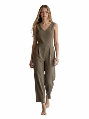 Calvin Klein Olive Green Sleeveless V Neck Wide Leg Jumpsuit Women's Size 4 EUC